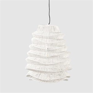 Pemberly Row 1-Light Iron Metal and Rattan Woven Pendant in White