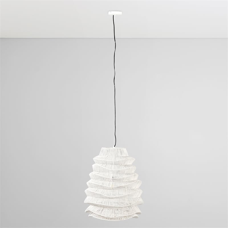 Pemberly Row 1-Light Iron Metal and Rattan Woven Pendant in White