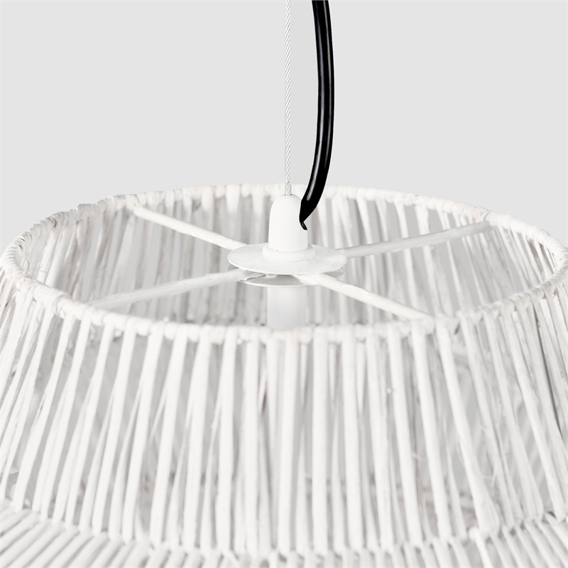 Pemberly Row 1-Light Iron Metal and Rattan Woven Pendant in White