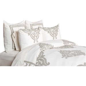 Pemberly Row 108x94&quot Transitional Embroidery Cotton Slub King Duvet in Ivory