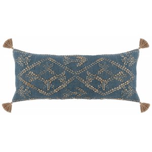 Pemberly Row 16x36&quot Elegant Pattern Wool & Jute Throw Pillow in Blue/Natural