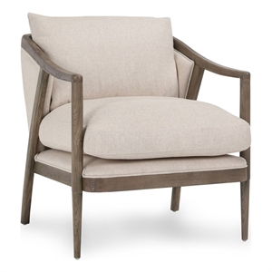 Pemberly Row Transitional Fabric and Oak Wood Accent Chair in Ivory