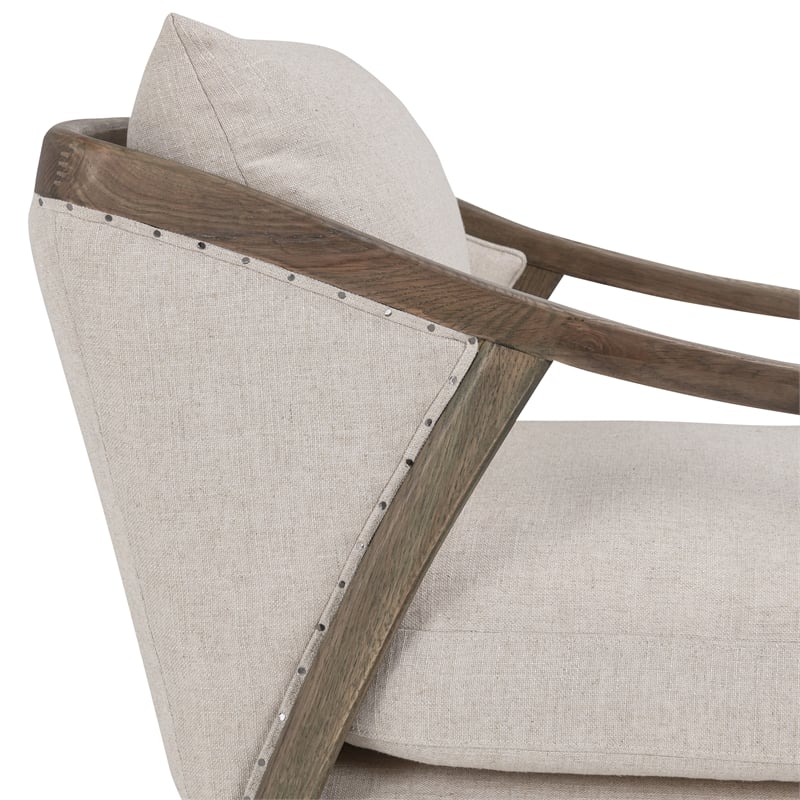 Pemberly Row Transitional Fabric and Oak Wood Accent Chair in Ivory