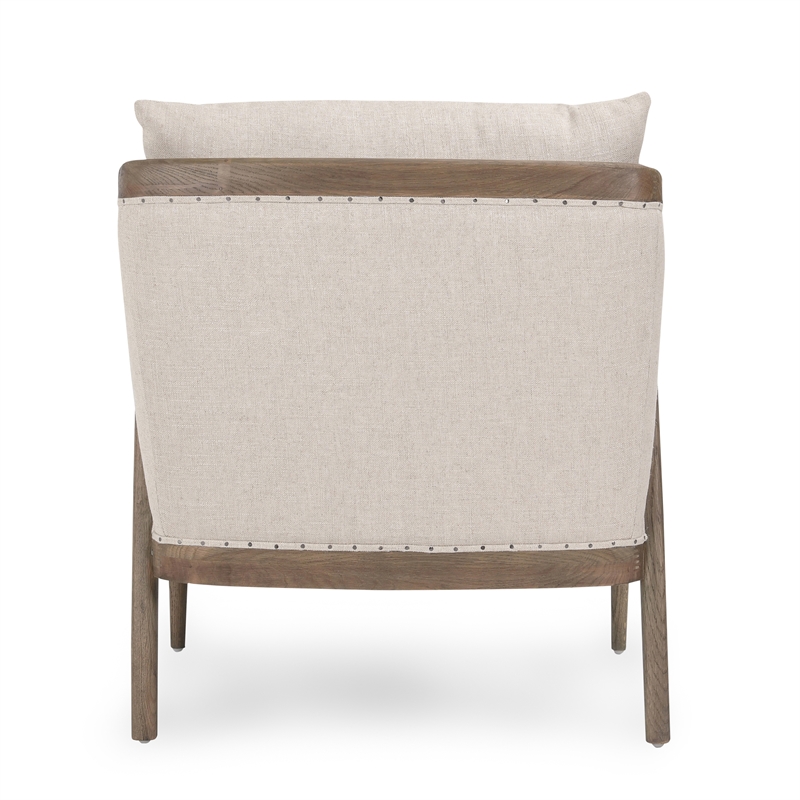 Pemberly Row Transitional Fabric and Oak Wood Accent Chair in Ivory