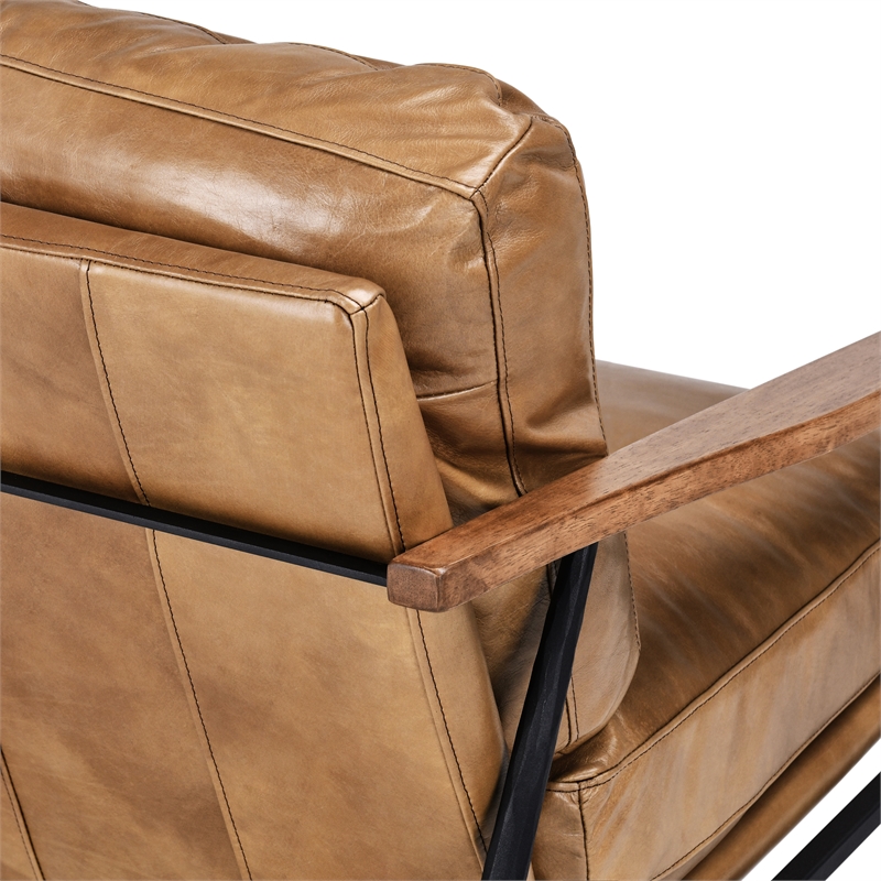Pemberly Row Cushion Back Transitional Leather Club Chair in Tan/Black