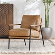 Pemberly Row Cushion Back Transitional Leather Club Chair in Tan/Black