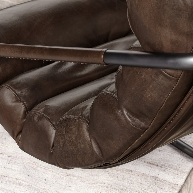 Pemberly Row Transitional Leather Accent Chair in Brown/Black