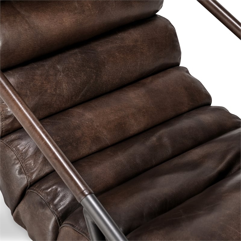 Pemberly Row Transitional Leather Accent Chair in Brown/Black
