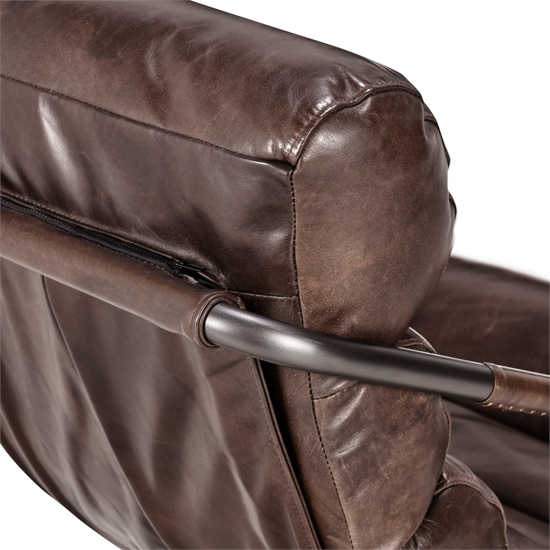 Pemberly Row Transitional Leather Accent Chair in Brown/Black