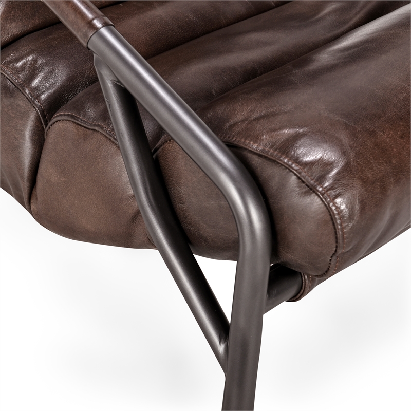 Pemberly Row Transitional Leather Accent Chair in Brown/Black