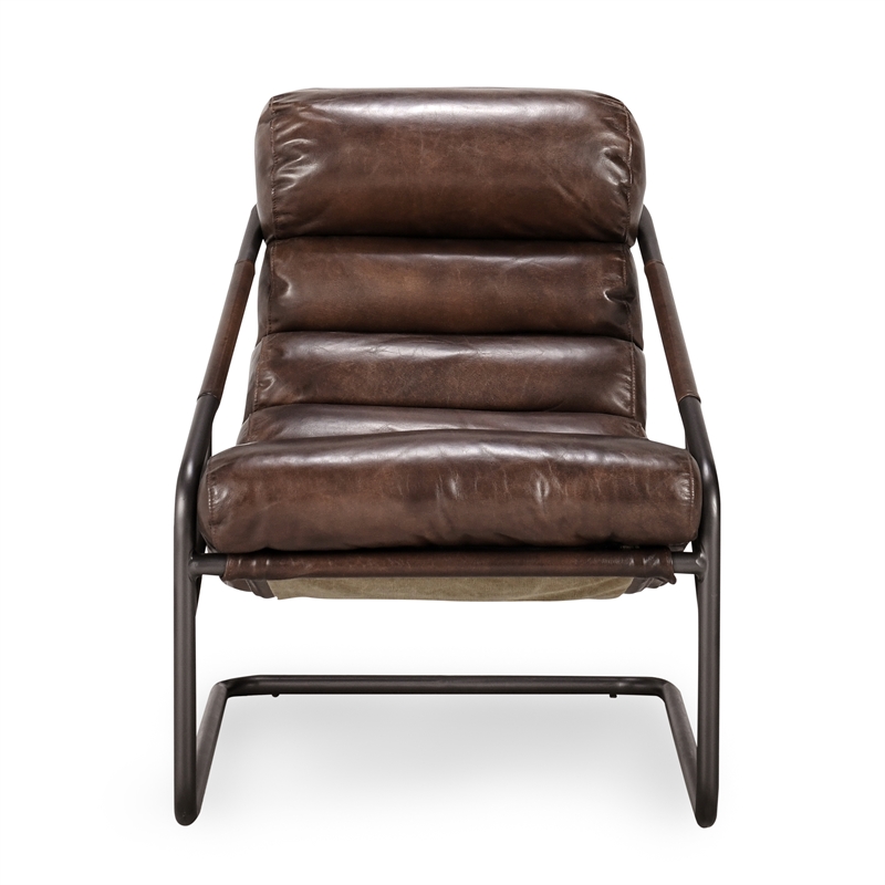 Pemberly Row Transitional Leather Accent Chair in Brown/Black