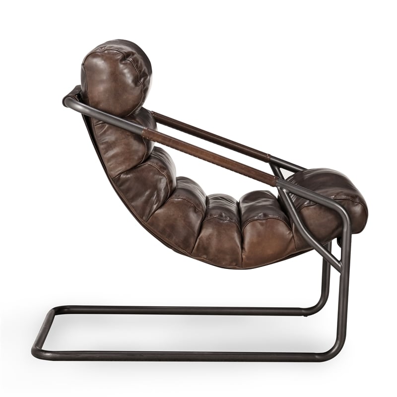 Pemberly Row Transitional Leather Accent Chair in Brown/Black