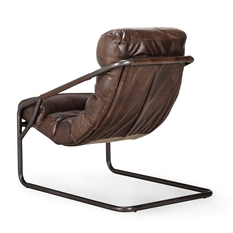 Pemberly Row Transitional Leather Accent Chair in Brown/Black