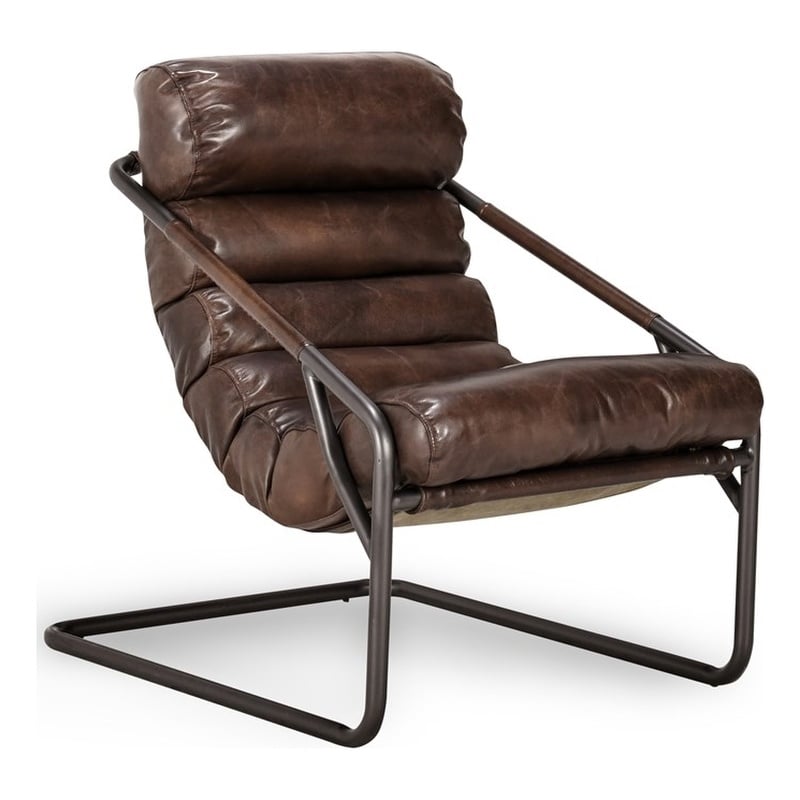 Pemberly Row Transitional Leather Accent Chair in Brown/Black