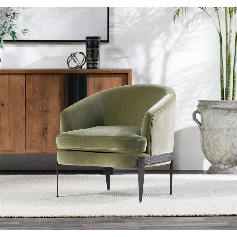 Pemberly Row Transitional Fabric Accent Chair in Olive Green