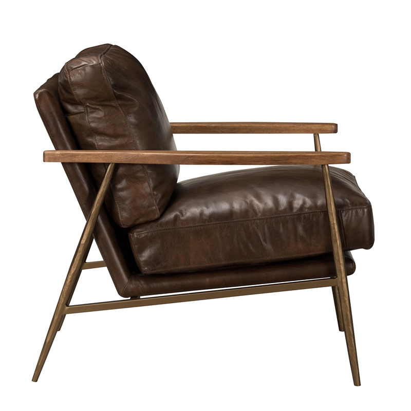 Pemberly Row Cushion Back Transitional Leather Club Chair in Antique Brown