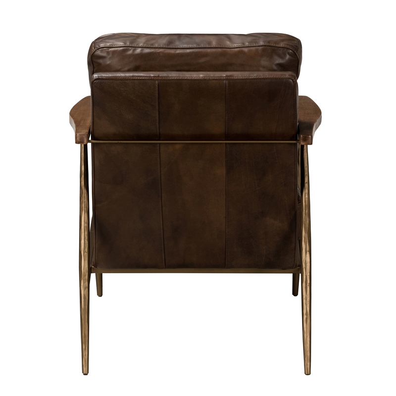 Pemberly Row Cushion Back Transitional Leather Club Chair in Antique Brown