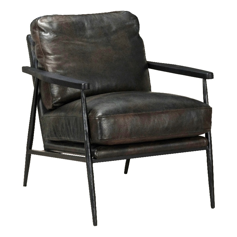 Pemberly Row Cushion Back Transitional Leather Club Chair in Black