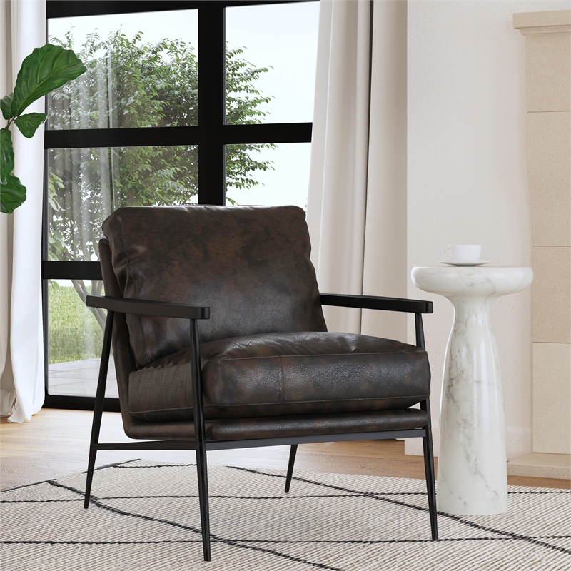 Pemberly Row Cushion Back Transitional Leather Club Chair in Black