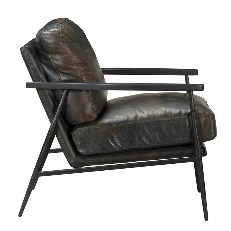 Pemberly Row Cushion Back Transitional Leather Club Chair in Black