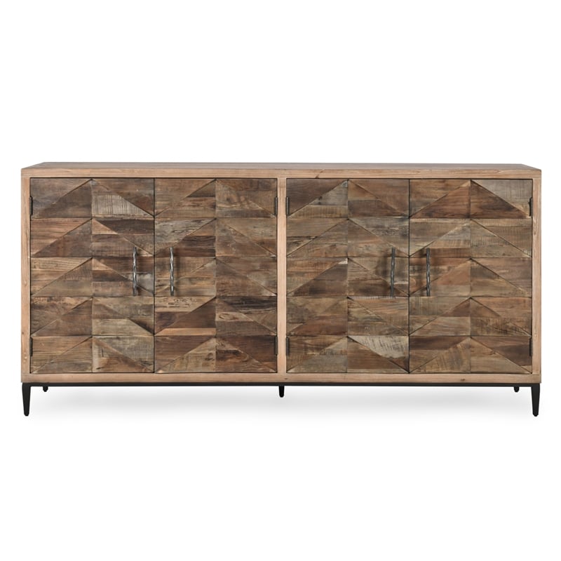 Pemberly Row 4-Door Transitional Wood Sideboard in Multi-Tone Natural
