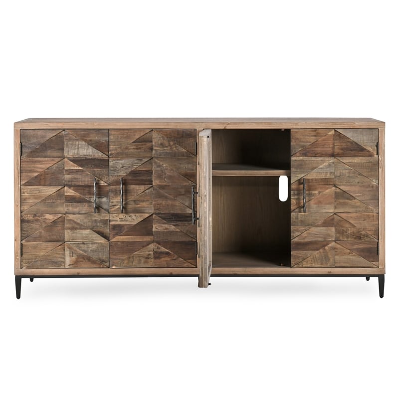 Pemberly Row 4-Door Transitional Wood Sideboard in Multi-Tone Natural