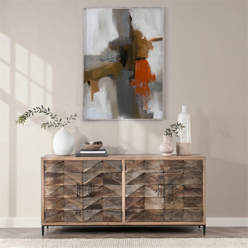 Pemberly Row 4-Door Transitional Wood Sideboard in Multi-Tone Natural