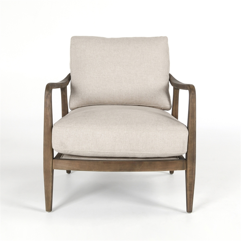 Pemberly Row Linen Fabric & Rubberwood Accent Chair in Natural/Beige
