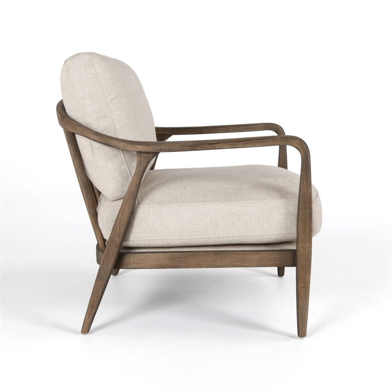 Pemberly Row Linen Fabric & Rubberwood Accent Chair in Natural/Beige