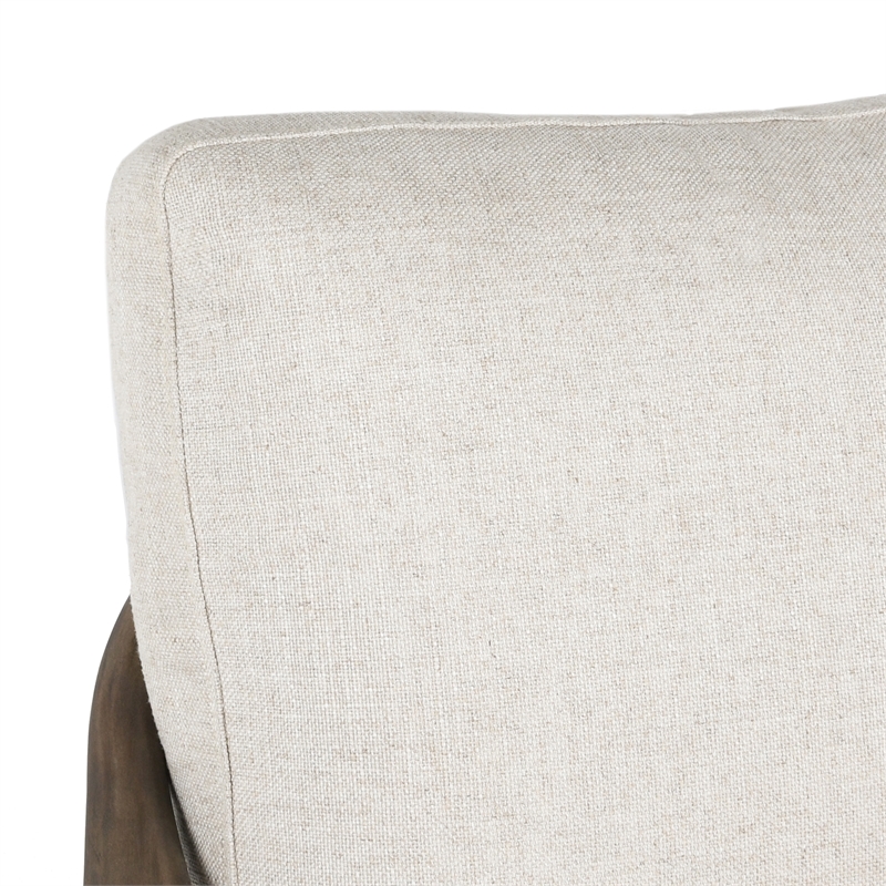 Pemberly Row Linen Fabric & Rubberwood Accent Chair in Natural/Beige