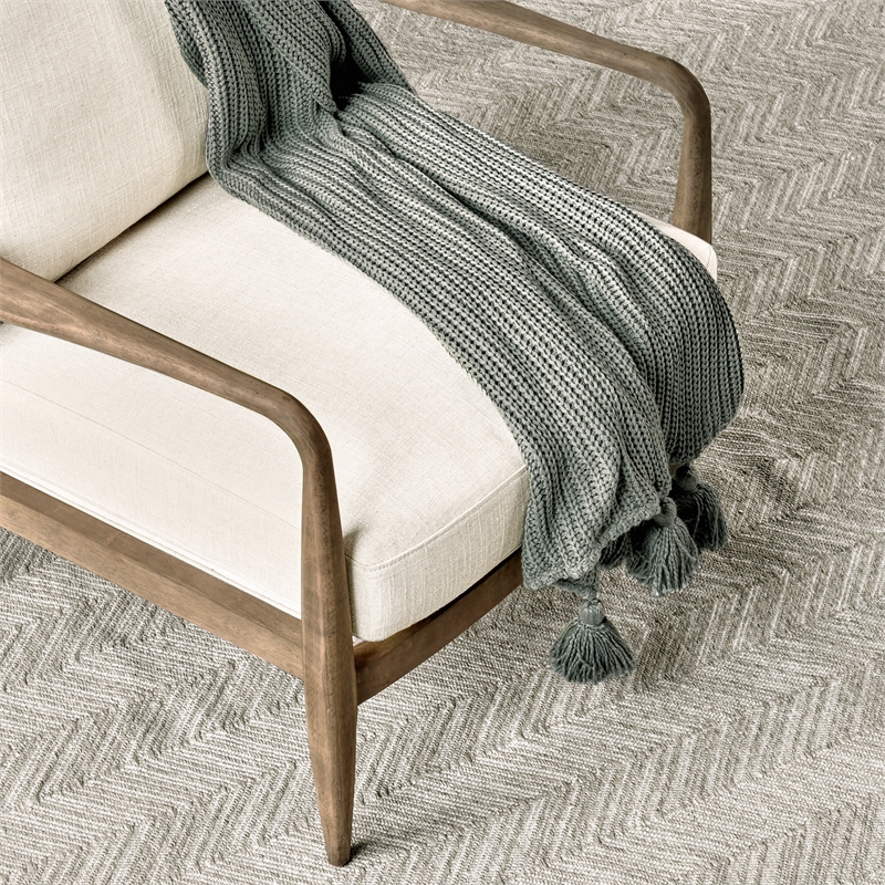 Pemberly Row Linen Fabric & Rubberwood Accent Chair in Natural/Beige