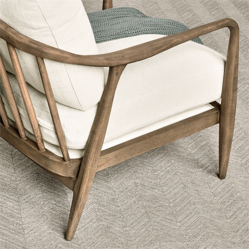 Pemberly Row Linen Fabric & Rubberwood Accent Chair in Natural/Beige