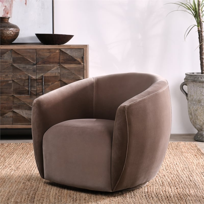 Pemberly Row Polyester Fabric Swivel Accent Chair in Rose Gold