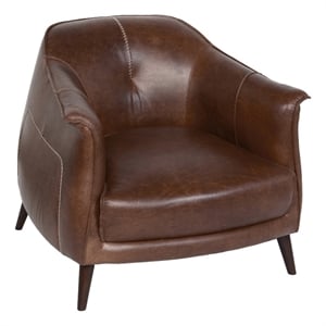 Pemberly Row Transitional Leather & Wood Club Chair in Brown