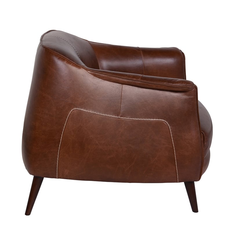 Pemberly Row Transitional Leather & Wood Club Chair in Brown