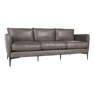 Pemberly Row Transitional 85&quot Leather Sofa in Mid Gray Finish