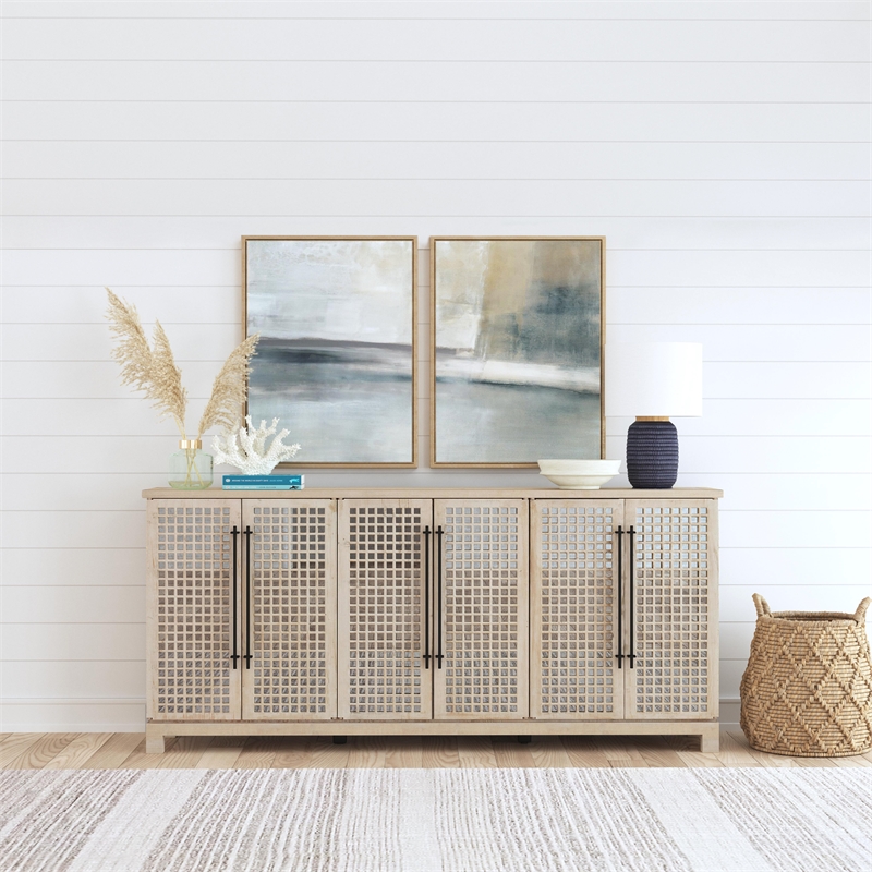 Pemberly Row 6-Door Reclaimed Pine Wood Sideboard in Antique White