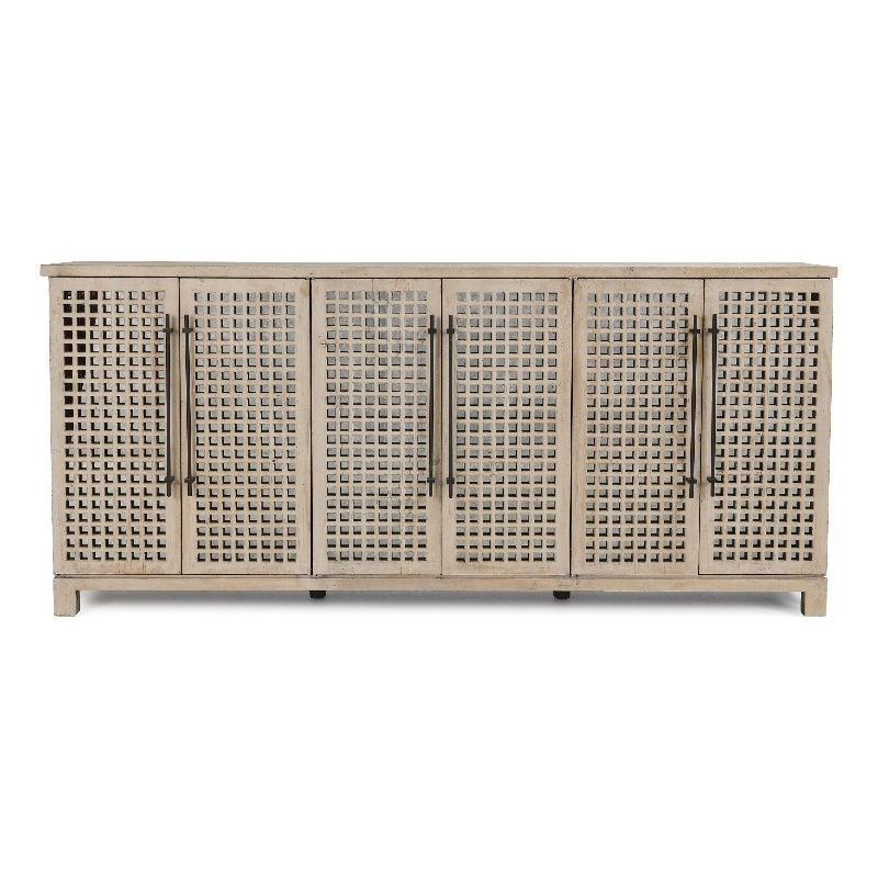 Pemberly Row 6-Door Reclaimed Pine Wood Sideboard in Antique White