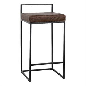 Pemberly Row 26&quot Leather & Metal Counter Stool in Cocoa/Black