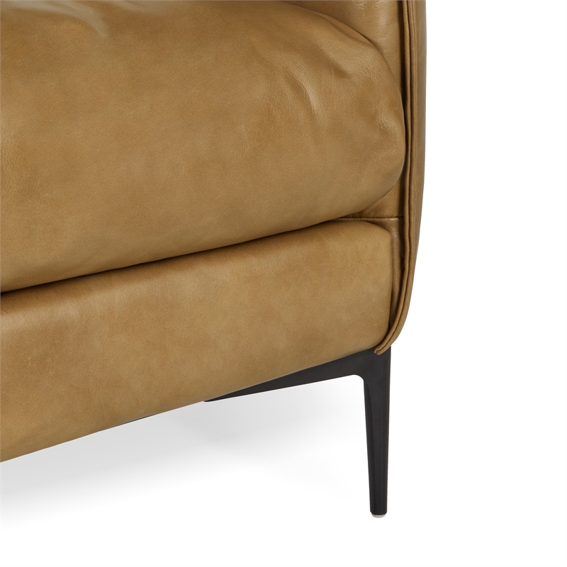 Pemberly Row Modern Transitional Buffalo Leather Club Chair in Tan