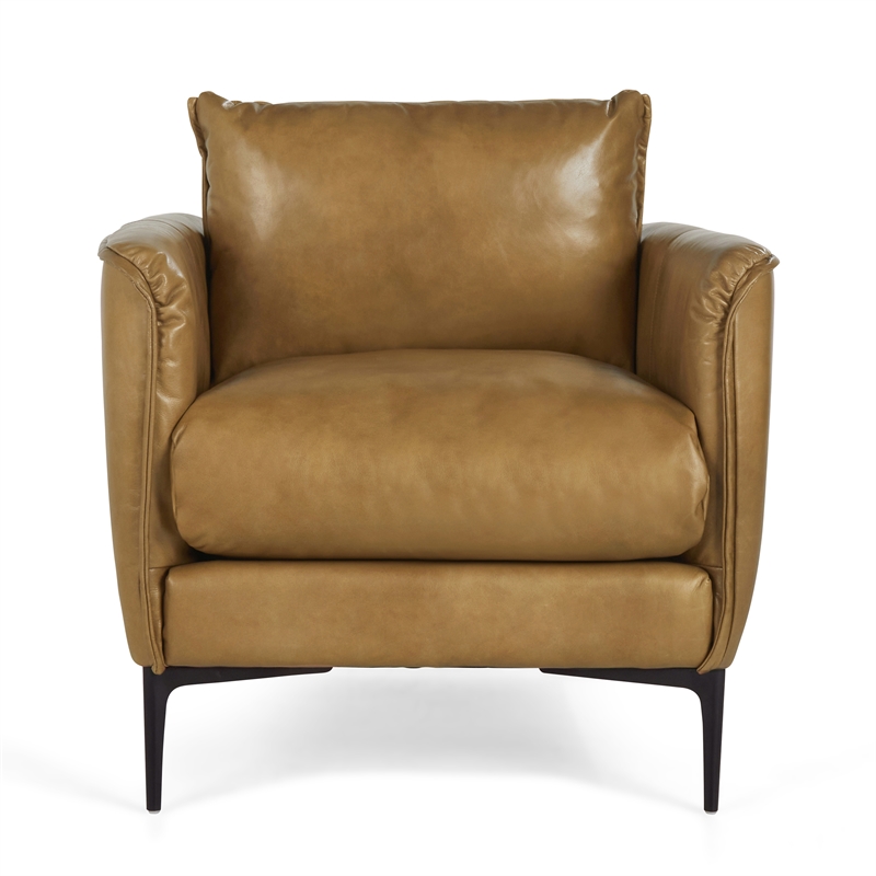 Pemberly Row Modern Transitional Buffalo Leather Club Chair in Tan