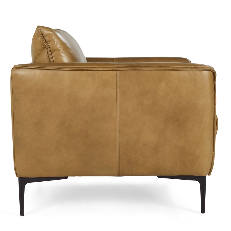 Pemberly Row Modern Transitional Buffalo Leather Club Chair in Tan