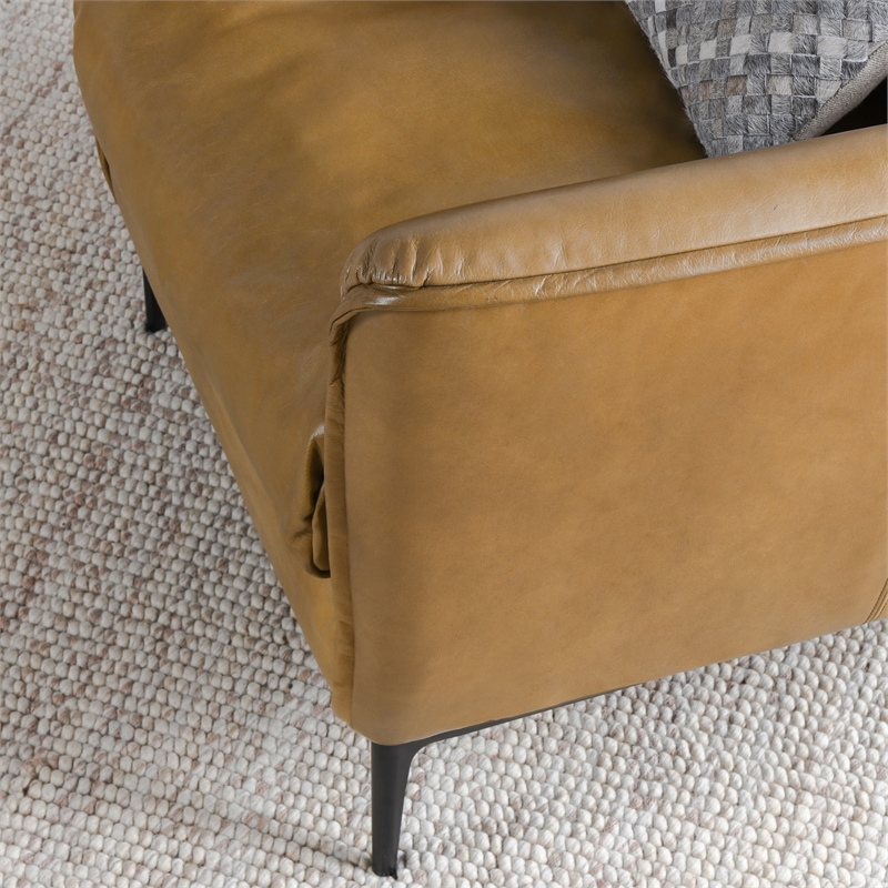 Pemberly Row Modern Transitional Buffalo Leather Club Chair in Tan