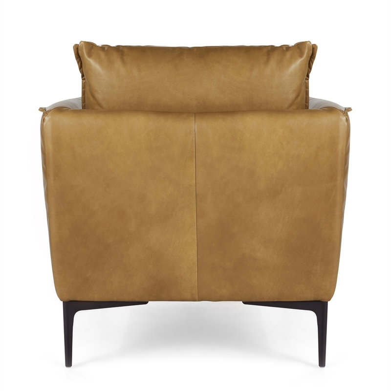 Pemberly Row Modern Transitional Buffalo Leather Club Chair in Tan