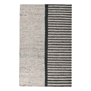 Pemberly Row 96 x 120&quot Asymmetrical Striped Wool Accent Rug in Natural/Black