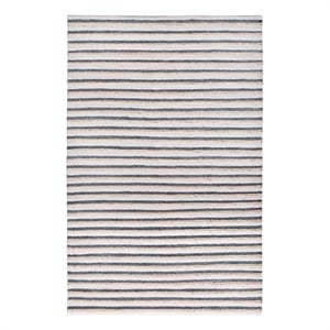 Pemberly Row 96 x 120&quot Striped Jute & Cotton Area Rug in Ivory/Aqua Blue