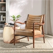 Pemberly Row Transitional Leather & Wood Accent Chair in Natural/Tan
