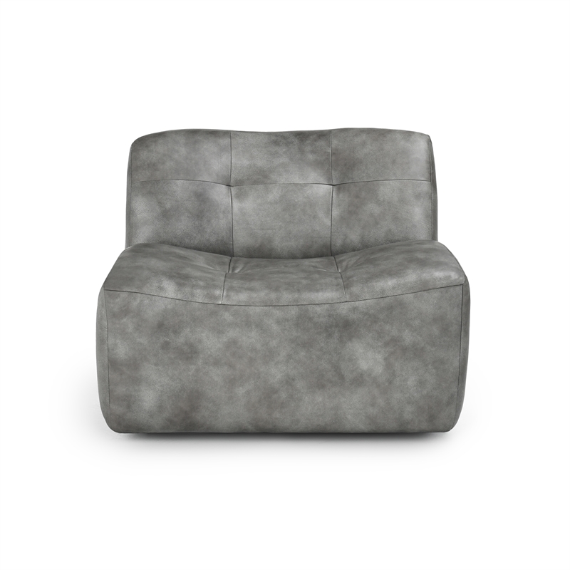 Pemberly Row Contemporary Top Grain Leather Swivel Accent Chair in Gray
