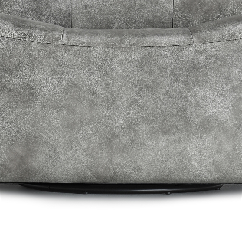 Pemberly Row Contemporary Top Grain Leather Swivel Accent Chair in Gray