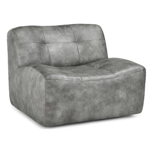 Pemberly Row Contemporary Top Grain Leather Swivel Accent Chair in Gray